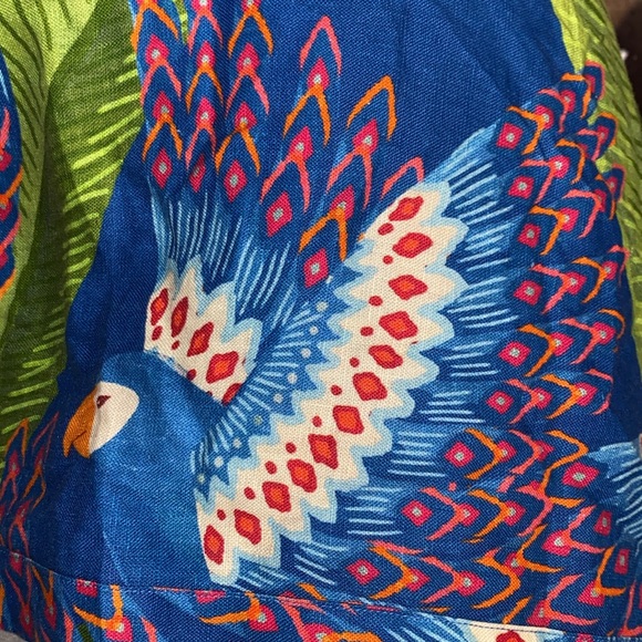 FARM RIO Mini Wrap Dress in Blue Macaw Print 100% linen - Picture 4 of 6